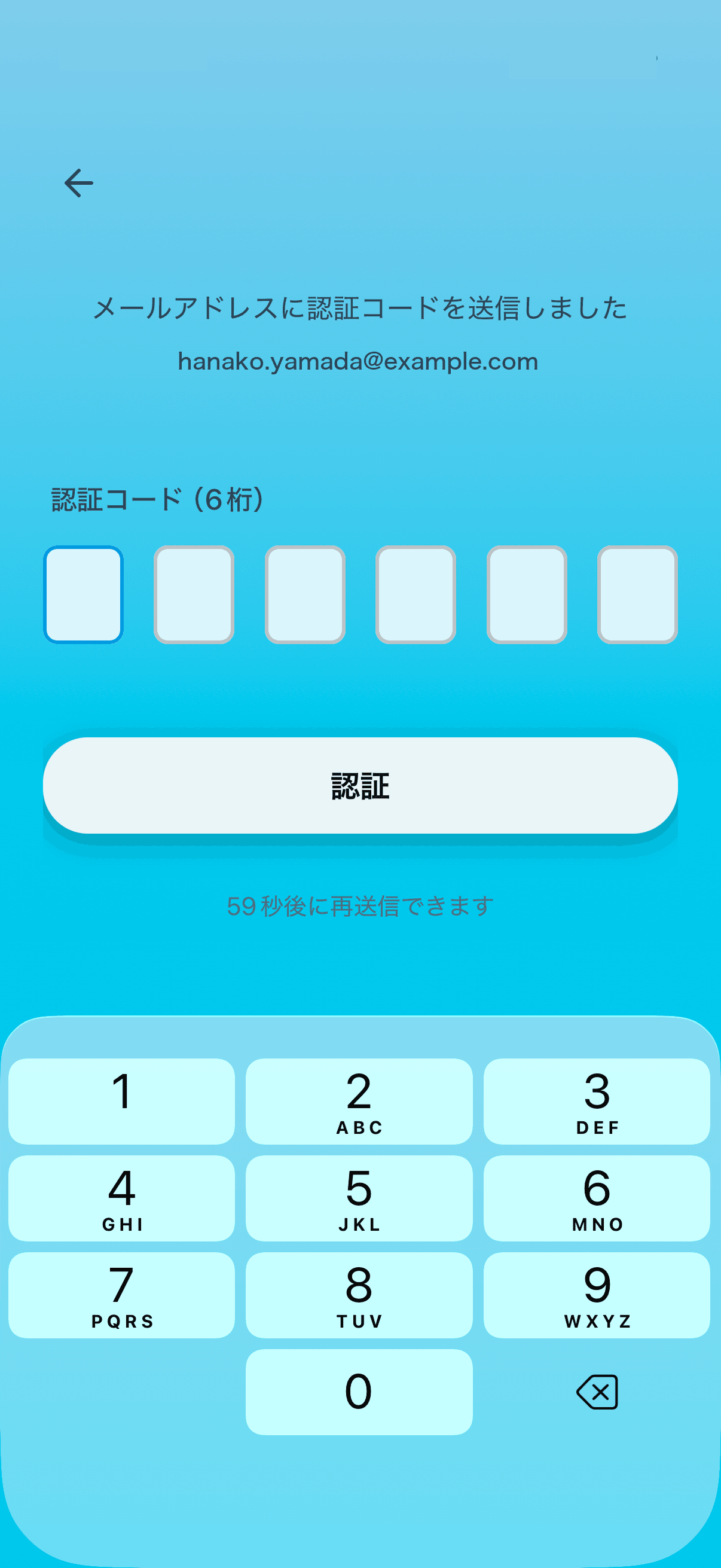 認証コードの入力画面