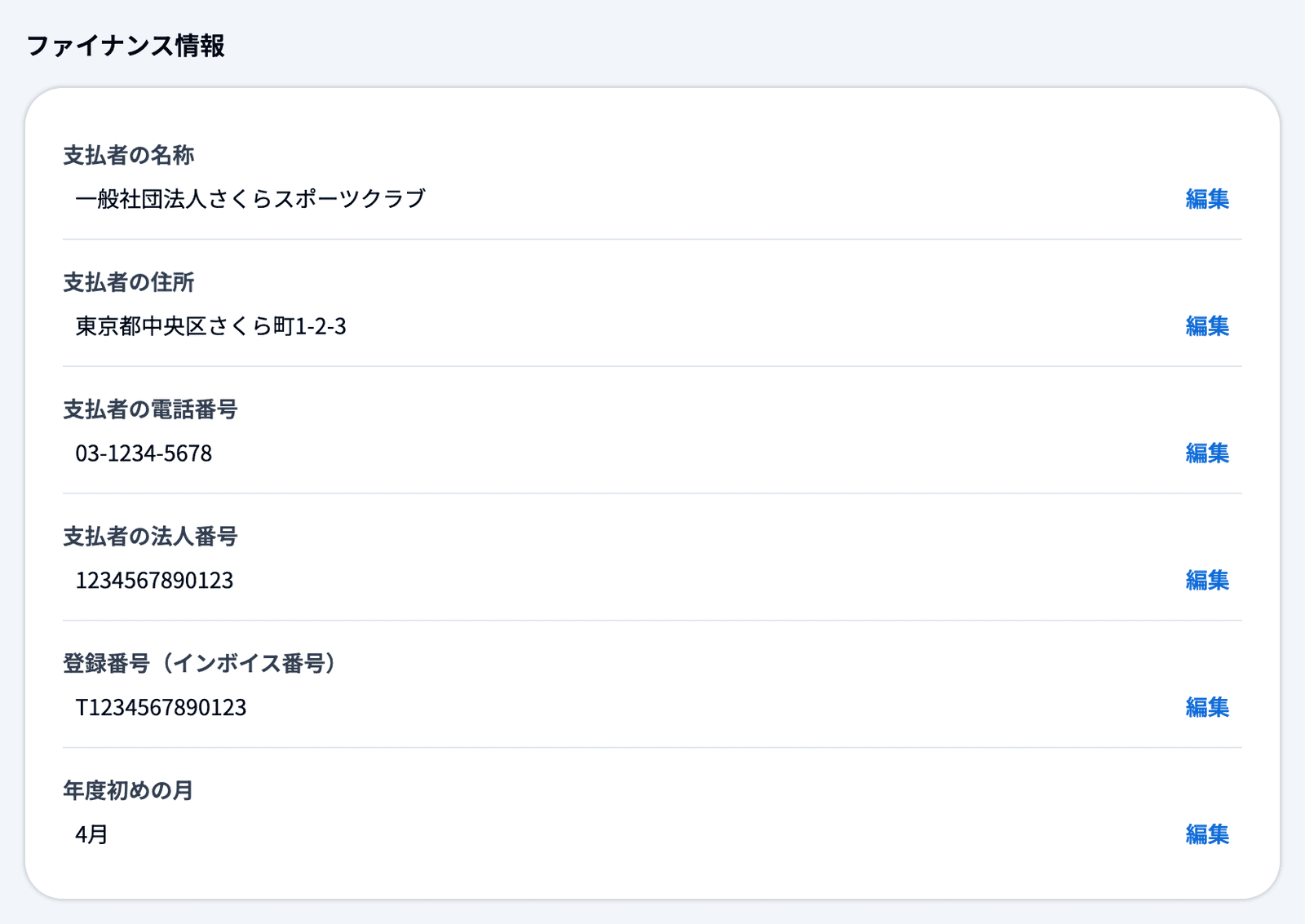 「ファイナンス情報」カード全体