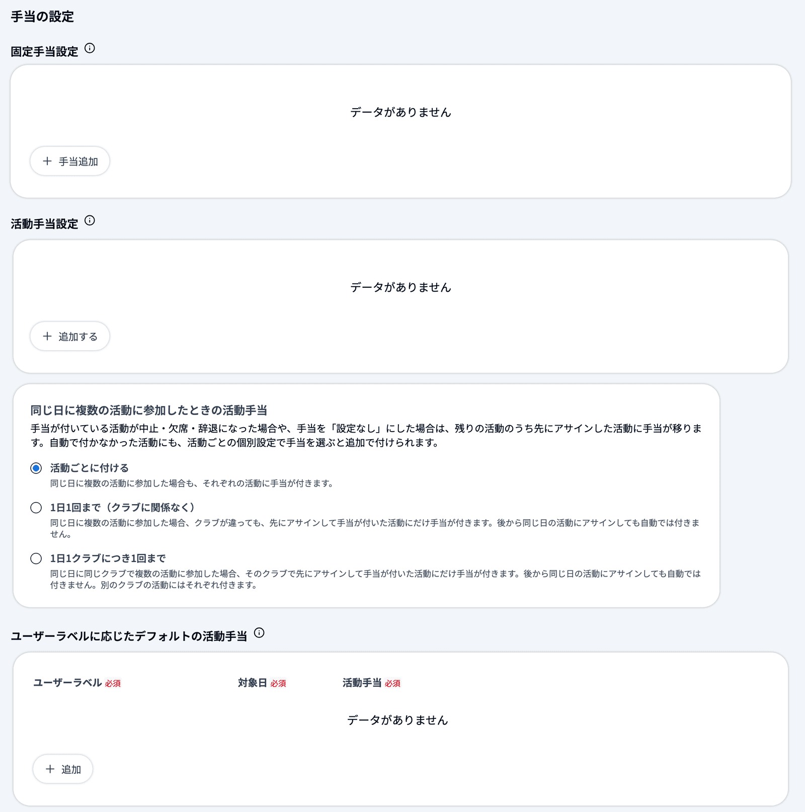 「手当の設定」グループ
