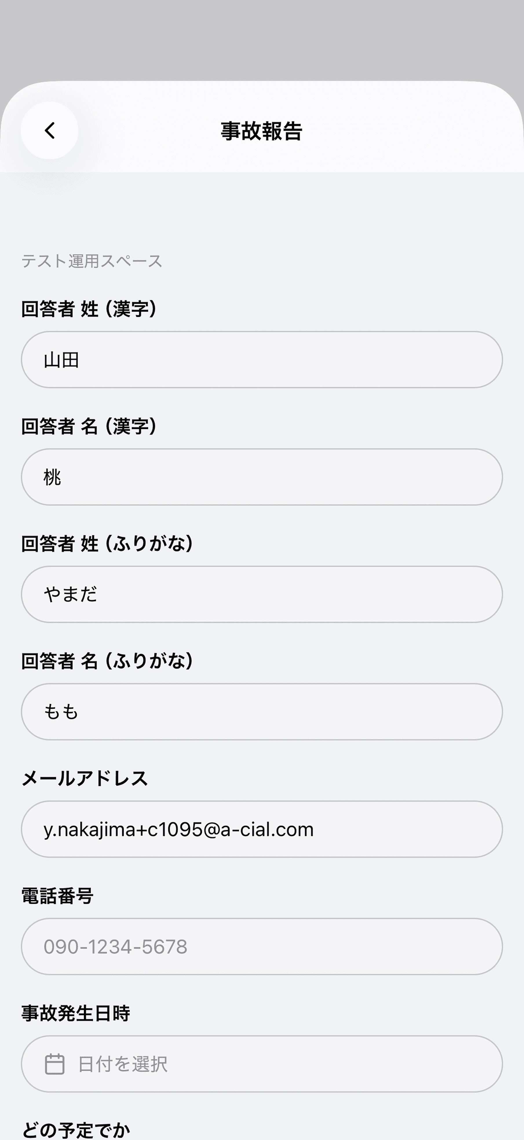 事故報告の入力フォーム