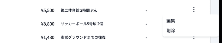 経費の操作メニュー
