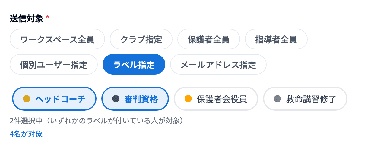 送信対象でラベル指定を選んだ状態
