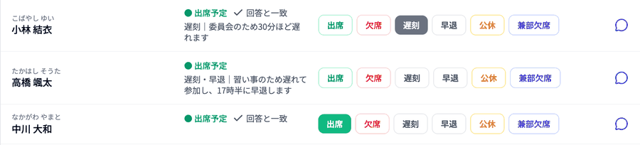 遅刻と早退を両方登録した状態